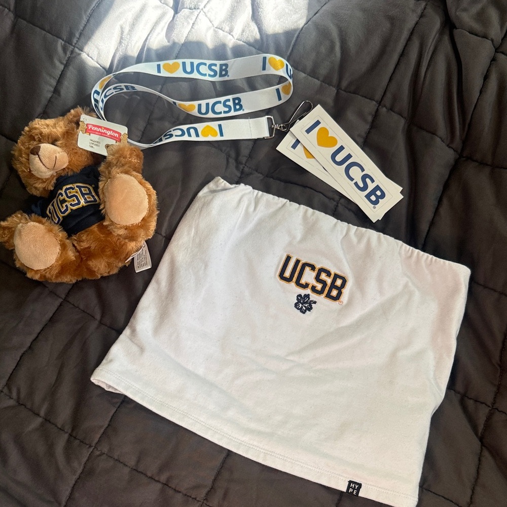 UCSB White Hibiscus Tube Top, Bear, and lanyard BearSet